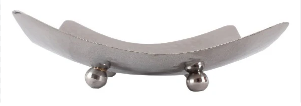 Stainless steel serving tray with hammered texture and pedestal legs