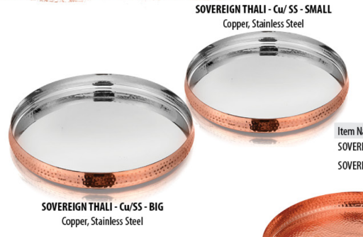 Elegant 13" Hammered Copper & Stainless Steel Dinner Thali