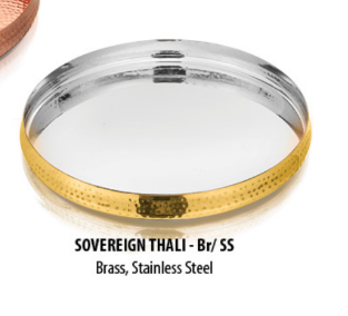 Brass & Stainless Steel Hammered Sovereign Thali – 13" Plate