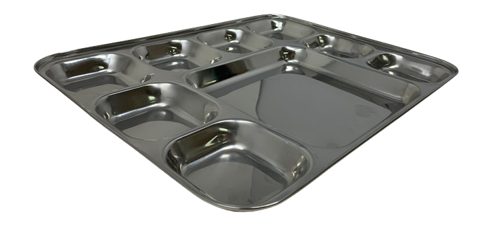 SS 9-Compartment rectangular Tray/Thali/ Plate -15.5''L x12"Wx1.25''H