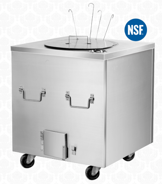 NSF Approved Clay Tandoor Oven, SQUARE Stainless Steel body - 34" W x 34" D x 36" H - Charcoal