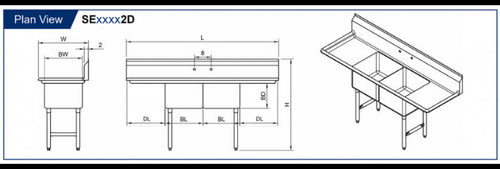 GSW 2 Compartment Sink - 2 Drain Boards