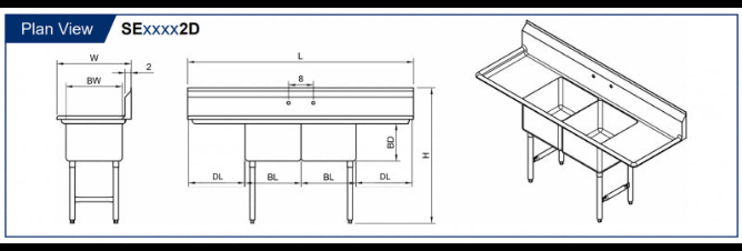 GSW 2 Compartment Sink - 2 Drain Boards