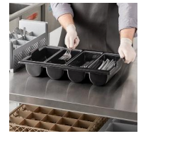 Choice 407cbp4bk-Black, 4 Compartment Plastic Cutlery Box/Flatware Bin with Handles