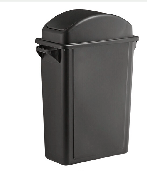 Lavex 16 Gallon Black Slim Rectangular Trash Can with Dome Swing Lid