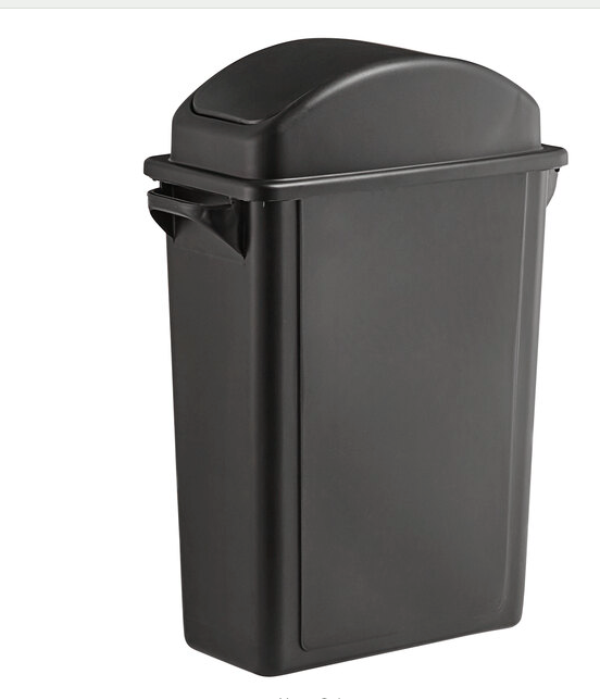 Lavex 16 Gallon Black Slim Rectangular Trash Can with Dome Swing Lid