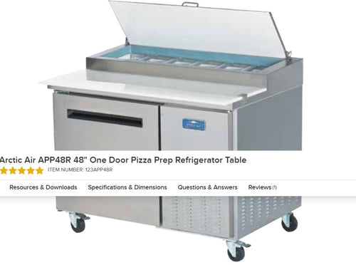 Arctic Air APP48R Pizza Prep Refrigerator 48" – 12 Cu. Ft. One Door Commercial Pizza Prep Table