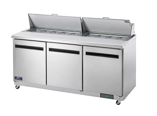 Arctic Air AMT72R Mega Top Sandwich Prep Table 72" – 18 Cu. Ft. 3 Door Commercial Refrigerated Prep Table