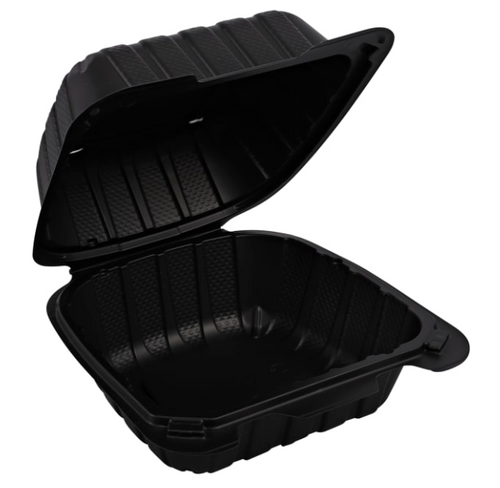Empress Disposable Takeout Black Box Microwaveable Mineral-Filled Plastic Hinged
