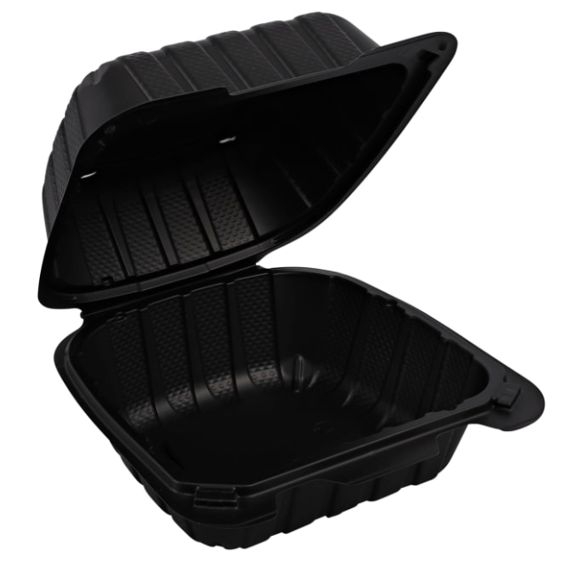 Empress Disposable Takeout Black Box Microwaveable Mineral-Filled Plastic Hinged