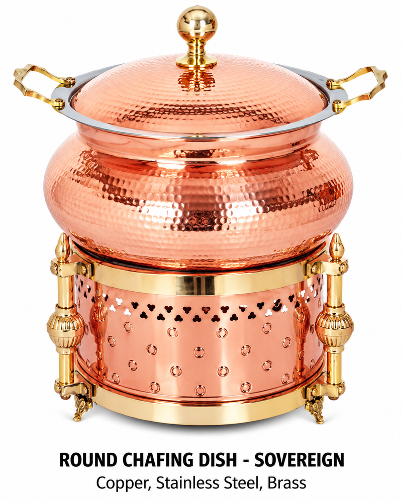 Hammered Copper/Stainless Steel Chafing Dish with Stand – 8 Litre | Sovereign Style Buffet Server LC-149 H2