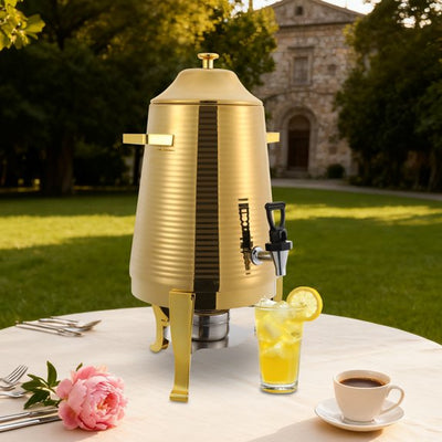 3.43 Gallon Gold Stainless Steel Hot Beverage Dispenser with Spigot & Fuel Holder