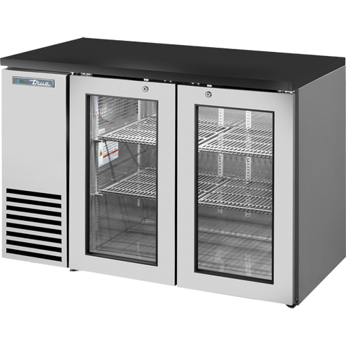 True TBB24-48-2G-Z1-BST-S-1 Glass Swing Door Back Bar 24″ Depth Single Zone Cooler with Black Sub Top and Stainless Exterior