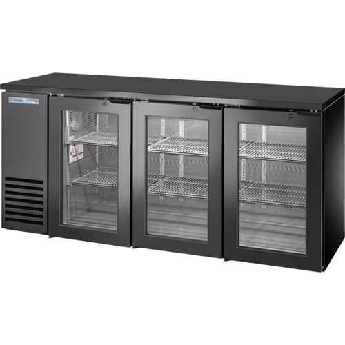 True TBB24-72-3G-Z1-BST-B-1 Glass Swing Door Back Bar 24″ Depth Single Zone Cooler with Black Sub Top and Black Exterior