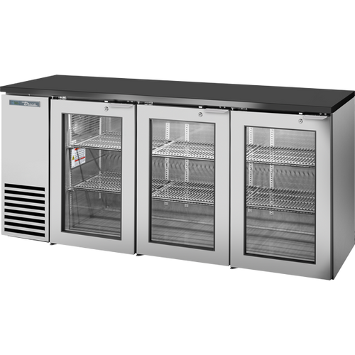 True TBB24-72-3G-Z1-BST-S-1 Glass Swing Door Back Bar 24″ Depth Single Zone Cooler with Black Sub Top and Stainless Exterior