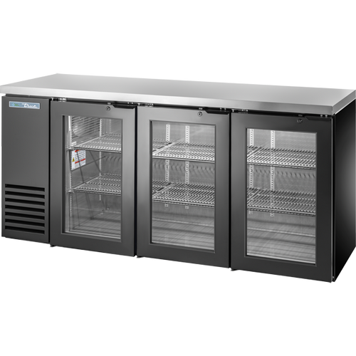 True TBB24-72-3G-Z1-SFT-B-1 Glass Swing Door Back Bar 24″ Depth Single Zone Cooler with Stainless Finished Top and Black Exterior