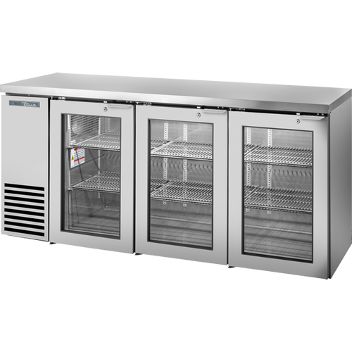 True TBB24-72-3G-Z1-SFT-S-1 Glass Swing Door Back Bar 24″ Depth Single Zone Cooler with Stainless Finished Top and Stainless Exterior