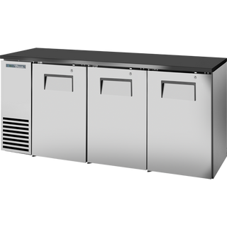 True TBB24-72-3S-Z1-BST-S-1 Solid Swing Door Back Bar 24″ Depth Single Zone Cooler with Black Sub Top and Stainless Exterior