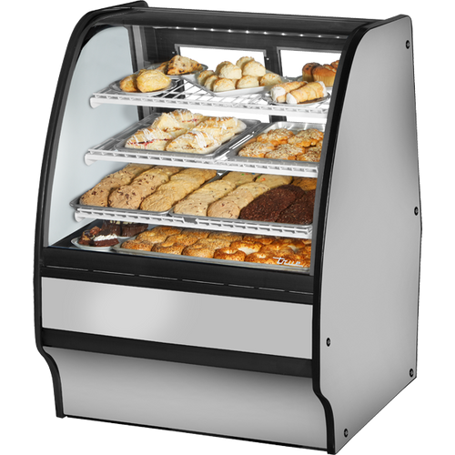 True TGM-DC-36-SC/SC-S-W Fixed Front Curved Glass, Solid Colored End Dry Case