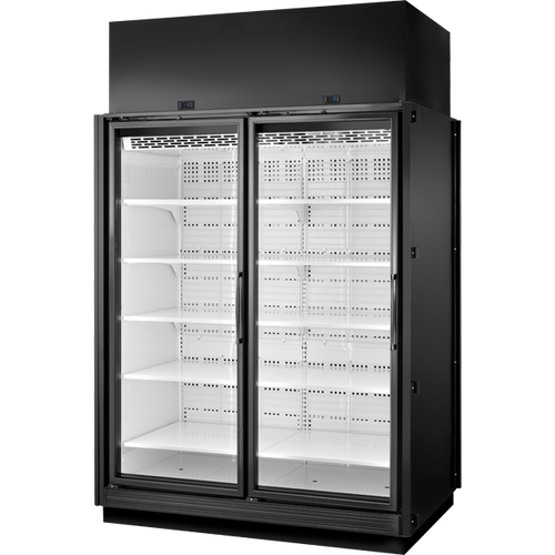 True TRM2L-NY-BLK-WHT-1BLKLL-4 True Retail Merchandiser • 2-Door • Low Temp – Finished Left Panel/In Line Right Panel – Black Exterior – White Interior – Aluminum Frame Black Doors • All Left Door Hinge – 4000K LED Lighting