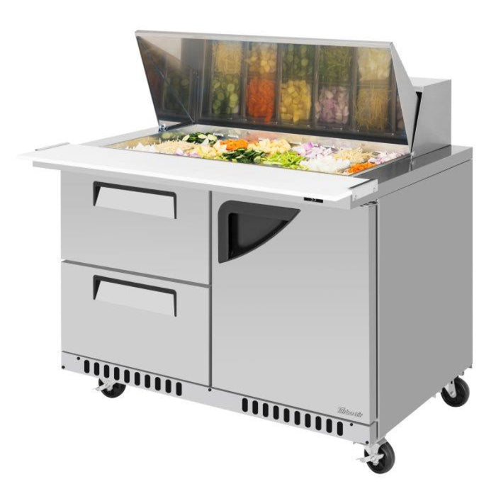 Turbo Air TST-48SD-18-D2R(L)-FB-N Super Deluxe Sandwich/Salad Mega Top Unit with Two Sections 11.1 cu. ft