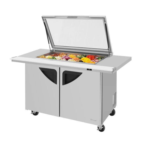 Turbo Air TST-48SD-18-E-N-GL Rear Mount Super Deluxe Sandwich/Salad Mega Top Unit-Glass Lid with Two Sections 15.0 cu. ft