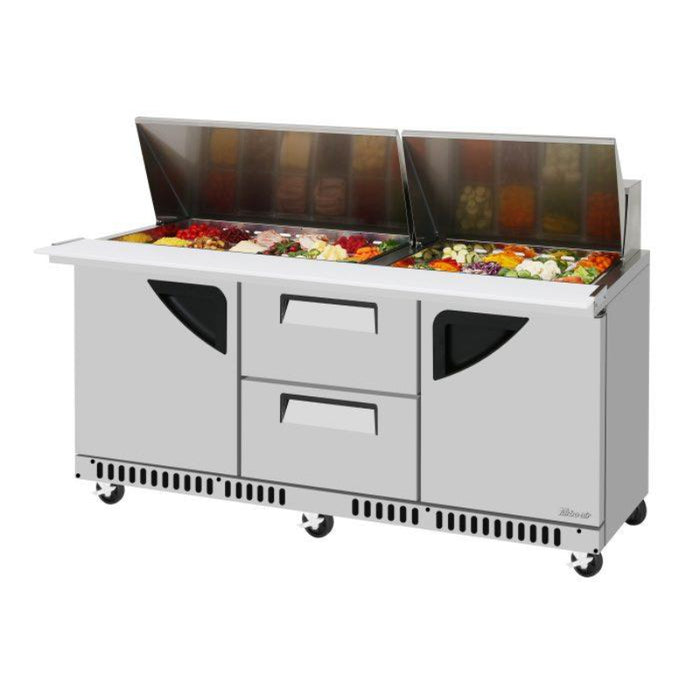 Turbo Air TST-72SD-30-LD2R-FB-N Super Deluxe Sandwich/Salad Mega Top Unit with Three Sections 17.6 cu. ft