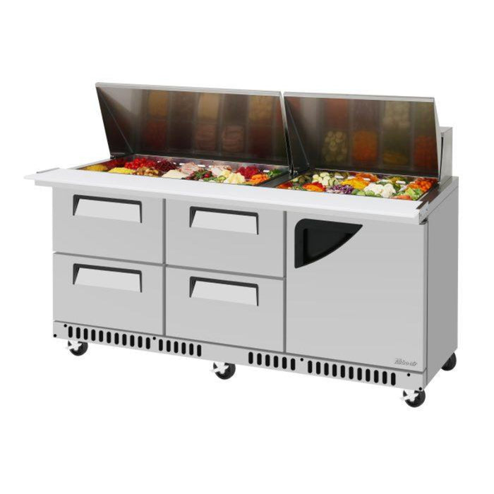Turbo Air TST-72SD-30-D4R(L)-FB-N Super Deluxe Sandwich/Salad Mega Top Unit with Two Sections 17.6 cu. ft