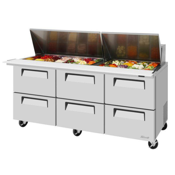 Turbo Air TST-72SD-30-D6-N Super Deluxe Sandwich/Salad Mega Top Unit with Three Sections 23.0 cu. ft