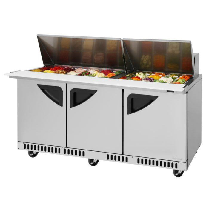 Turbo Air TST-72SD-30-FB-N Rear Mount Super Deluxe Sandwich/Salad Mega Top Unit with Three Sections 21.3 cu. ft