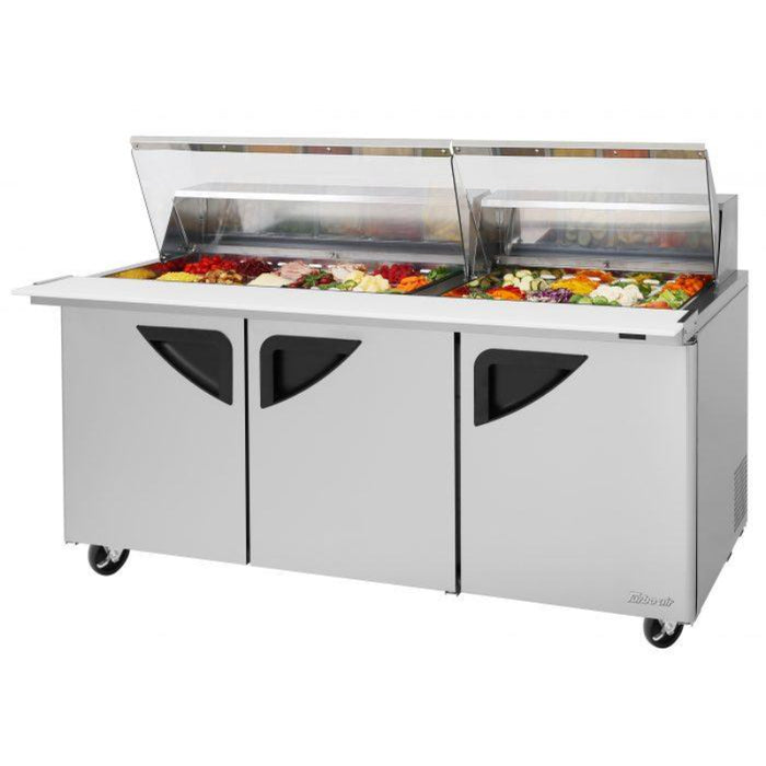 Turbo Air TST-72SD-30-N-CL Rear Mount Super Deluxe Sandwich/Salad Mega Top Unit-Clear Lids with Three Sections 23.0 cu. ft