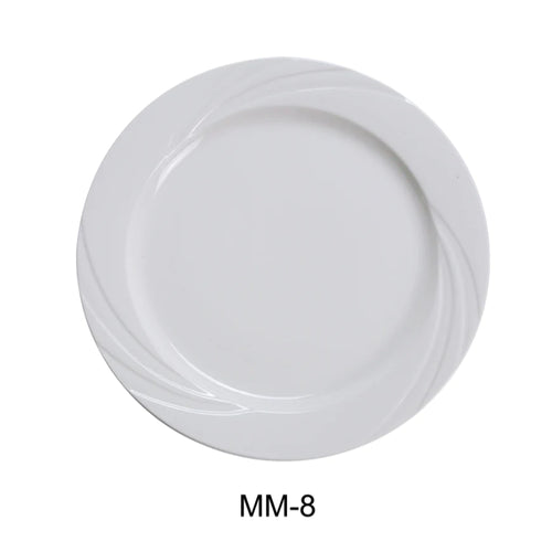 Yanco MM-8 9 1/8" Plate, Embossed Pattern Bone, White Durable China, Pack of 24 (2 Dz)