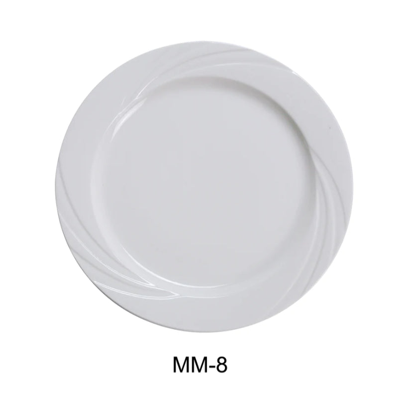 Yanco MM-8 9 1/8" Plate, Embossed Pattern Bone, White Durable China, Pack of 24 (2 Dz)