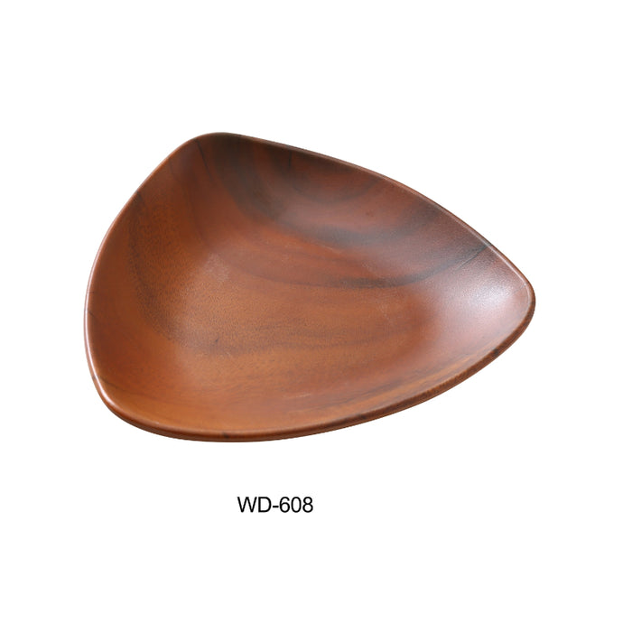 Yanco WD-608 8" Triangular Deep Plate 16 OZ, 1.25" H, Melamine, Wood Look Finish Pack of 48 (4 Dz)