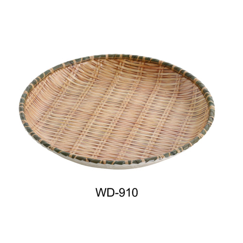 Yanco WD-910 Wooden Tray 9" Deep Round Plate, Melamine, Brown Color, Bamboo Look Pack of 24 (2 Dz)