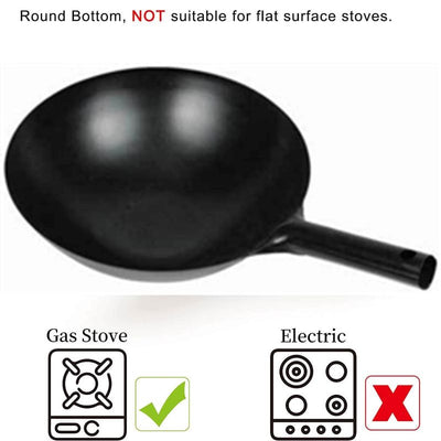 Carbon Steel Wok, Integrated Handle, Black Chinese Wok by Winco,  Available in different Sizes