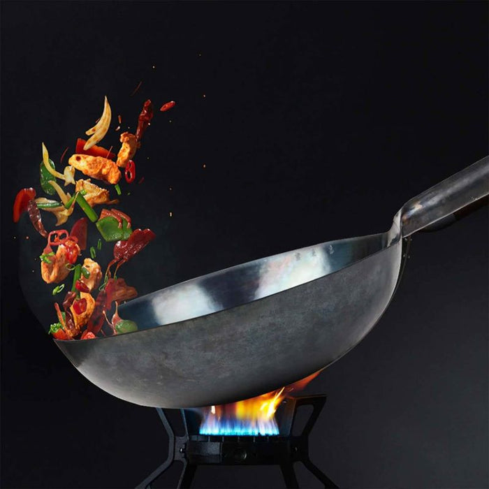 Carbon Steel Wok, Integrated Handle, Black Chinese Wok by Winco,  Available in different Sizes