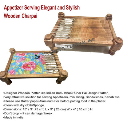 Appetizer Serving Elegant and Stylish Wooden Charpai (Khaat Or Old Traditional Indian Bed)