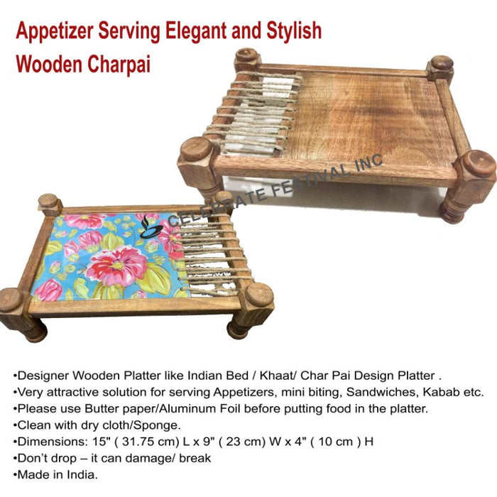 Appetizer Serving Elegant and Stylish Wooden Charpai (Khaat Or Old Traditional Indian Bed)