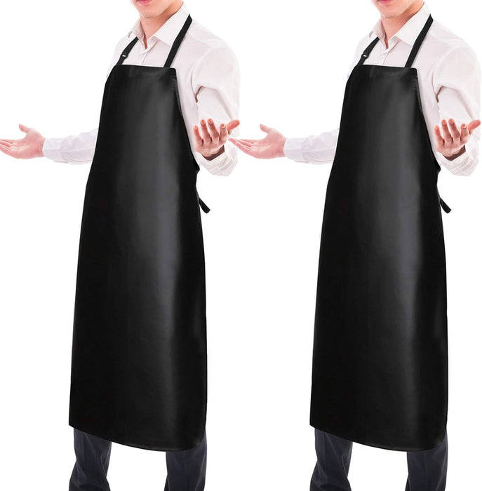2 Pack Waterproof Rubber Vinyl Apron 40 Inch Chef Aprons for Men Heavy Duty Chemical Work Apron Extra Long Grilling Aprons with Adjustable Bib Apron for Dishwashing Lab Butcher Cooking Kitchen Black