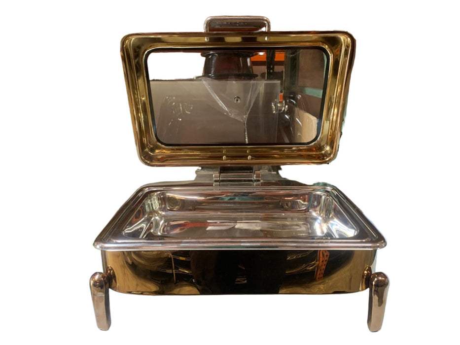 Stainless Steel Golden color rectangle - Hydraulic Chafer (Glass see through top)