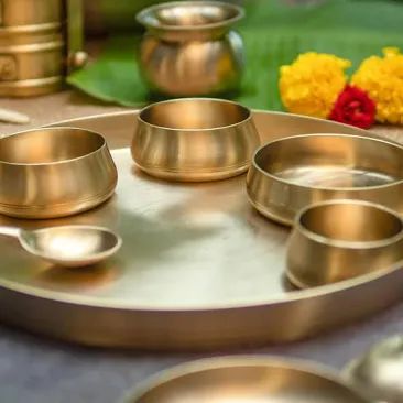 Durable Brass Thali Set with Stainless Steel Interior – 12" Diameter Matt Finish
