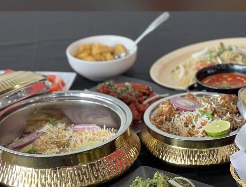 Gold Polished : Stainless Steel Biryani and Curry Handi  with Lid– Double Wall Serveware for Traditional Indian Cooking Available in 24 oz,  30 Oz, 50 oz, 84 Oz, 166 Oz