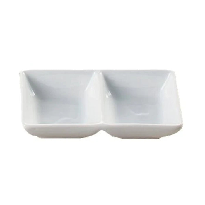 Yanco ML-725 5 1/2" X 2 3/4" X 1 3/8" Two Divided Tray, Super White, High Quality Porcelain 2 Oz Each, Pack of 36 (3 Dz)