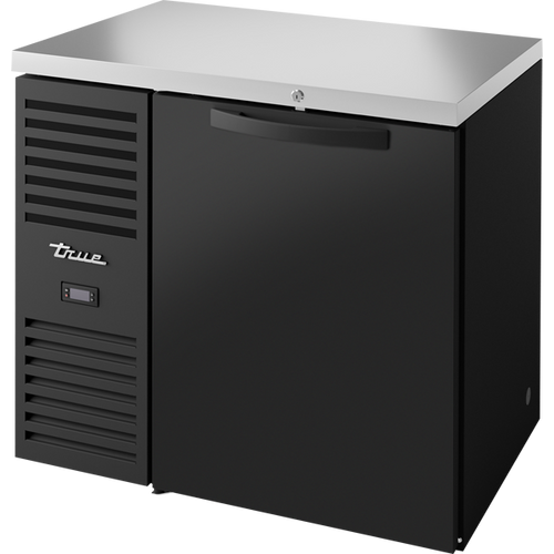 True TBR36-RISZ1-L-B-S-1 Reach-In Single Zone Refrigerator with Left Side Refrigeration System. Black Exterior and Solid Swing Doors