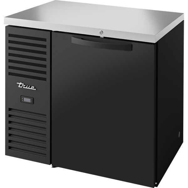 True TBR36-RISZ1-L-B-S-1 Reach-In Single Zone Refrigerator with Left Side Refrigeration System. Black Exterior and Solid Swing Doors