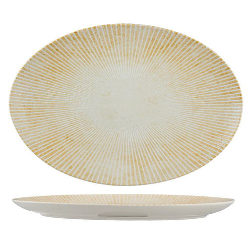 Ariane Paros Sand 12 3/5" Oval Porcelain Titanium Plate ( Case Of 6 )