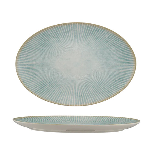 Ariane Paros Aqua 12 3/5" Oval Porcelain Titanium Plate ( Case Of 6 )