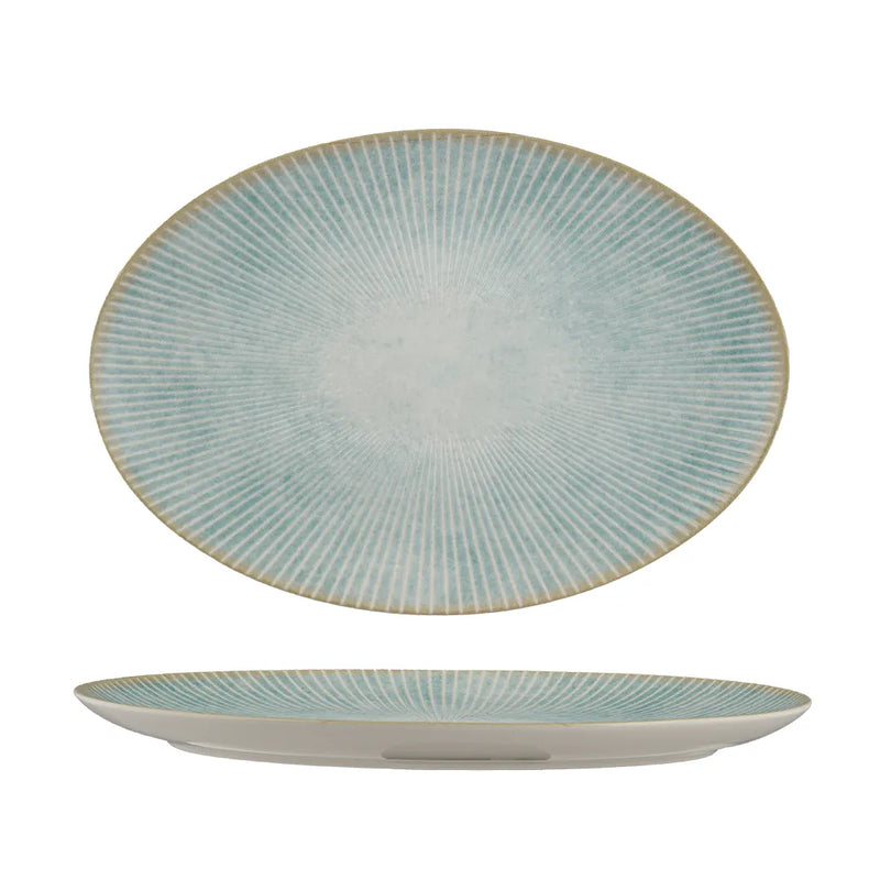 Ariane Paros Aqua 11" Oval Porcelain Titanium Plate ( Case Of 12 )