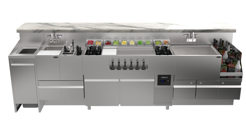 Krowne Alchemist One Twenty Two – 122″ Premium Stainless Steel Bar Station with Refrigerated Base (Model AL24-AL122-R)